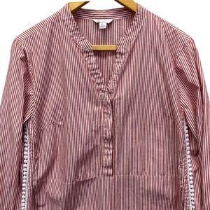 EST 1946  Striped Tunic Shirt Womens Large Roll Tab Collared Button Up Lace Trim